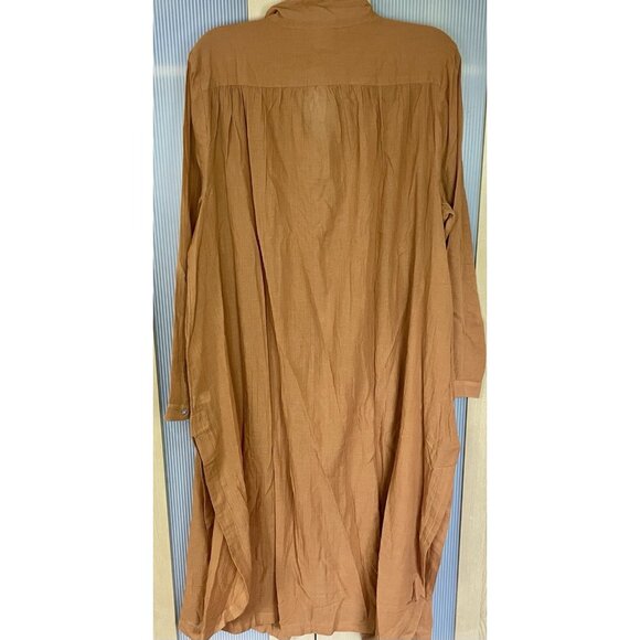 J•Jill Brown Button Front Long Sleeve Maxi Dress Cotton Beach Resort Casual XL - Picture 8 of 8